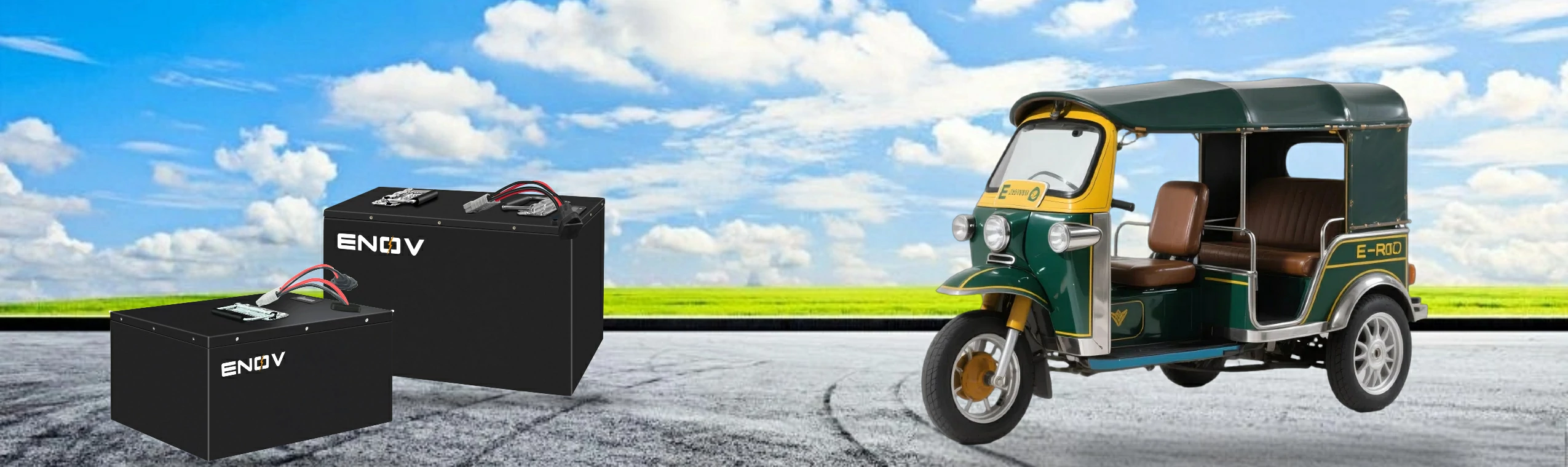 E-rickshaw battery beside a E-rickshaw