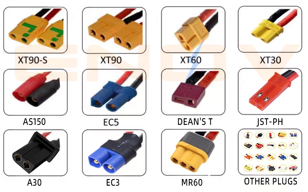 Appearence of XT90-S, AS150, A30, XT90, EC3, XT60, DEAN'S T, MR60, XT30, JST-PH, other plugs.