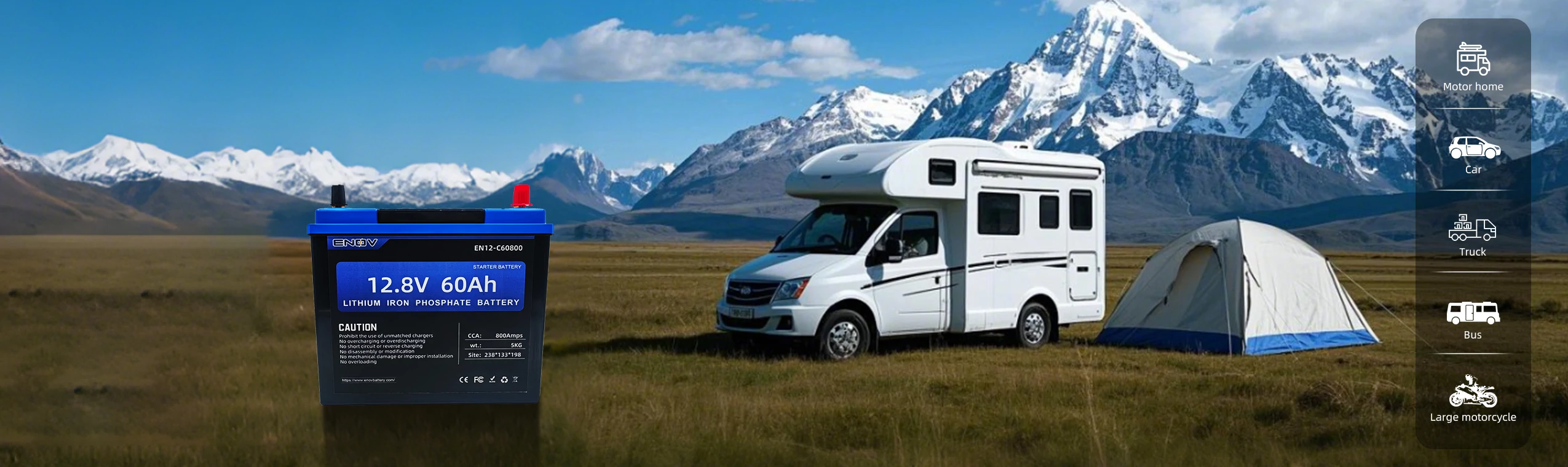 The lithium car start-stop battery is located beside the caravan.